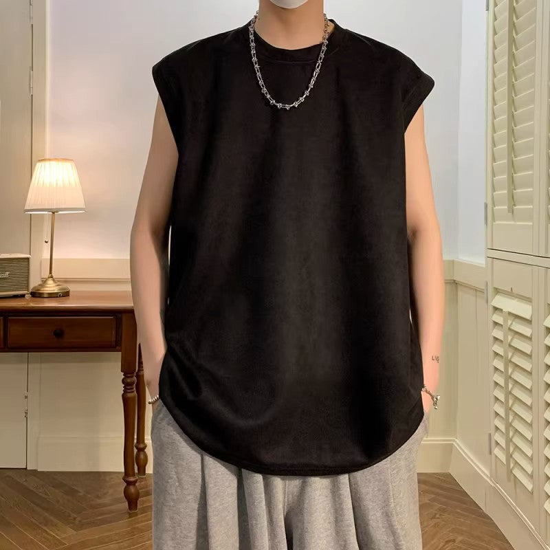 Men's Heavy Suede Vest, Loose American Style Sleeveless Top