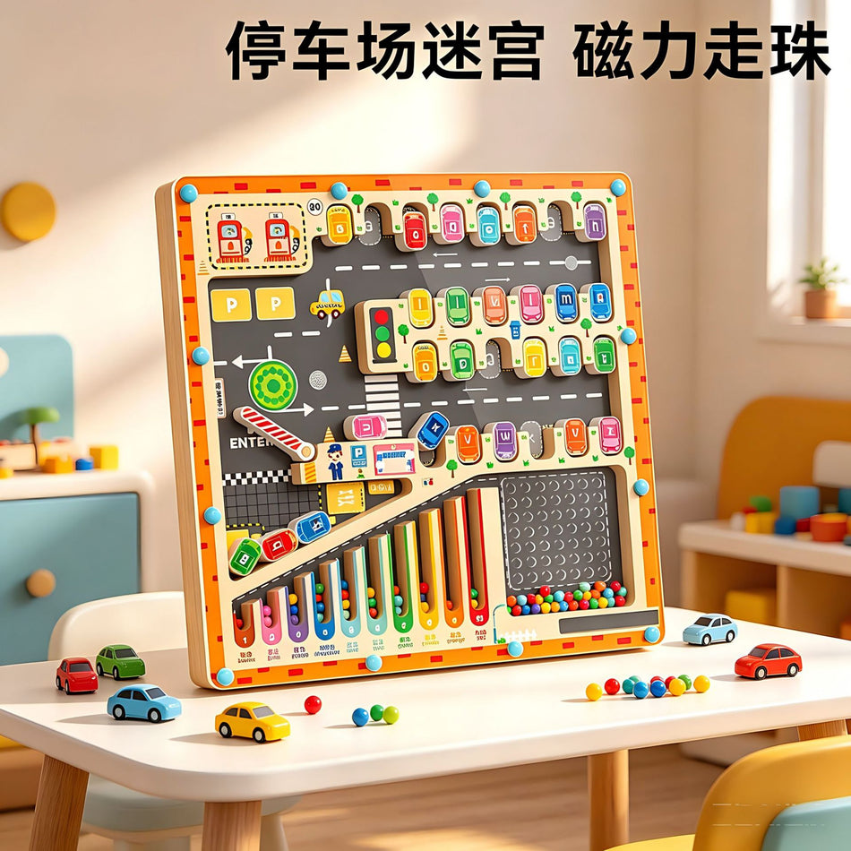 Wooden Letter Parking Lot Magnetic Maze Game for Kids