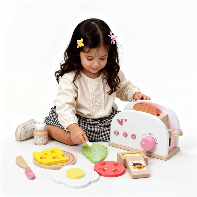 Wooden Simulation Bread Maker Kitchen Playset for Kids