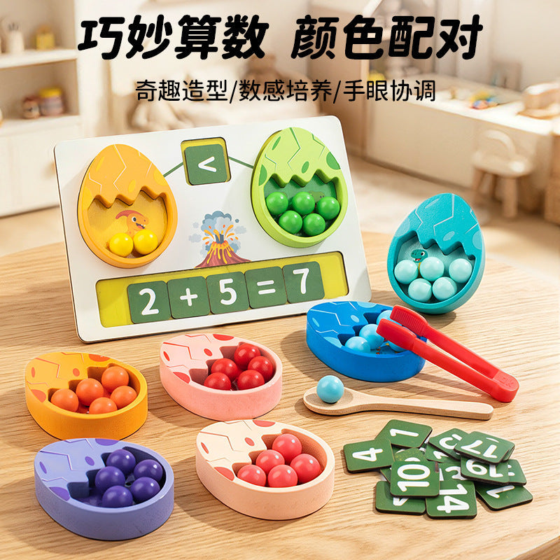 Wooden Dinosaur Egg Clip Beads Counting Game for Kids