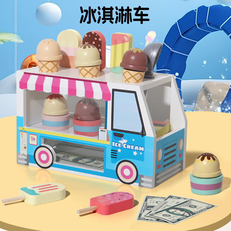Wooden Ice Cream Truck Play House Toy for Kids