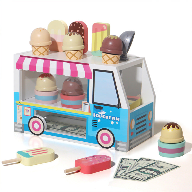 Wooden Ice Cream Truck Play House Toy for Kids