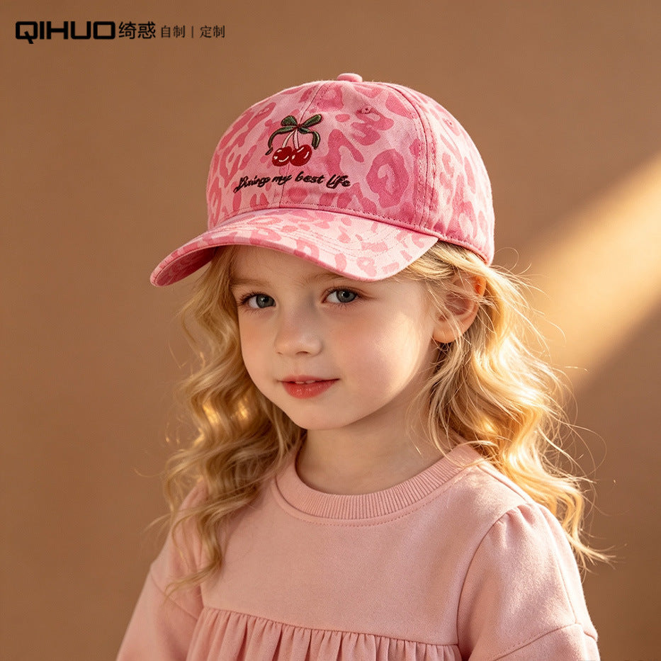 Kids' Leopard Print Cotton Baseball Cap, Embroidered