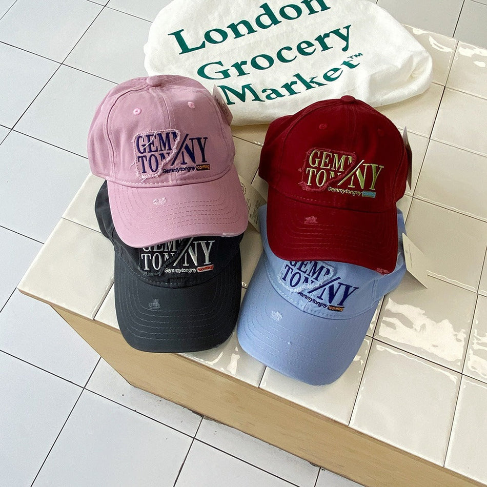 Kids' Embroidered Ripped Cotton Baseball Cap, Casual