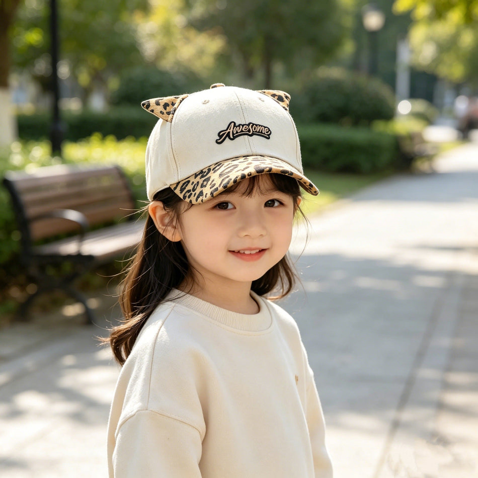 Kids' Cute Leopard Print Cat Ears Baseball Cap