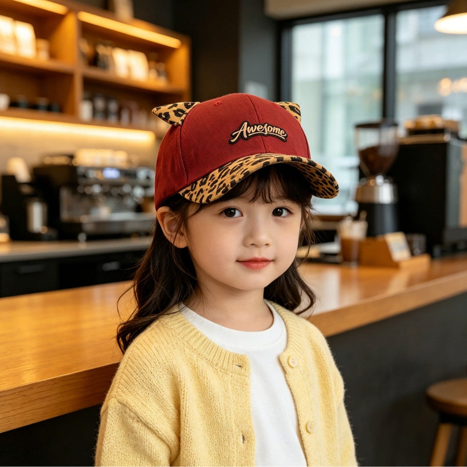 Kids' Cute Leopard Print Cat Ears Baseball Cap
