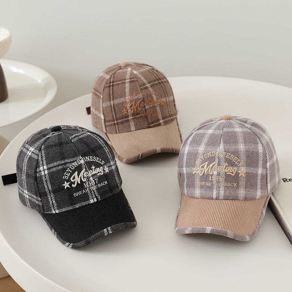 Kids' Korean Style Woolen Plaid Baseball Cap