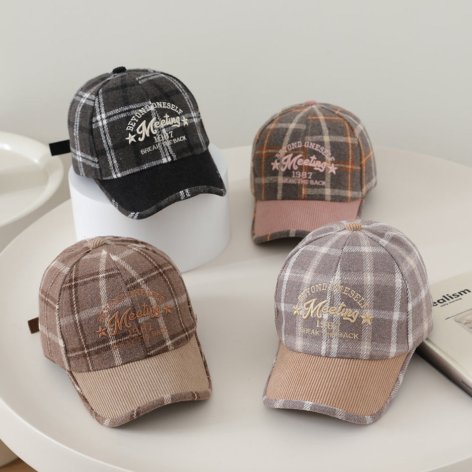 Kids' Korean Style Woolen Plaid Baseball Cap
