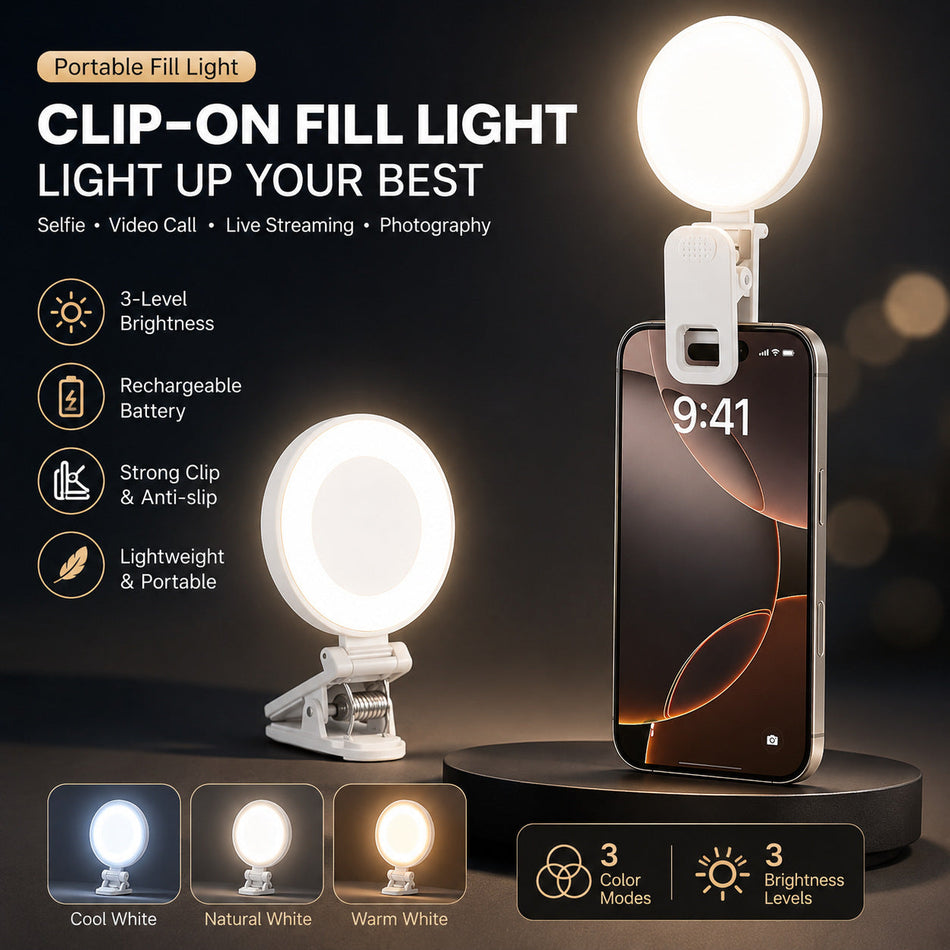 Rechargeable Clip-On Mobile Phone Camera Fill Light for Selfies