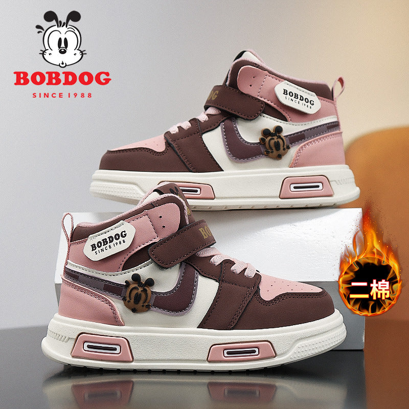 Girls' High-Top Double-Layer Cotton Winter Sneakers