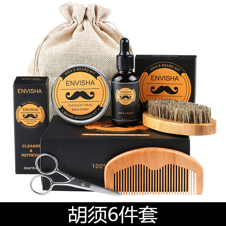 ENVISHA 6-Piece Beard Care Kit, Oil, Cream, and Grooming Tools