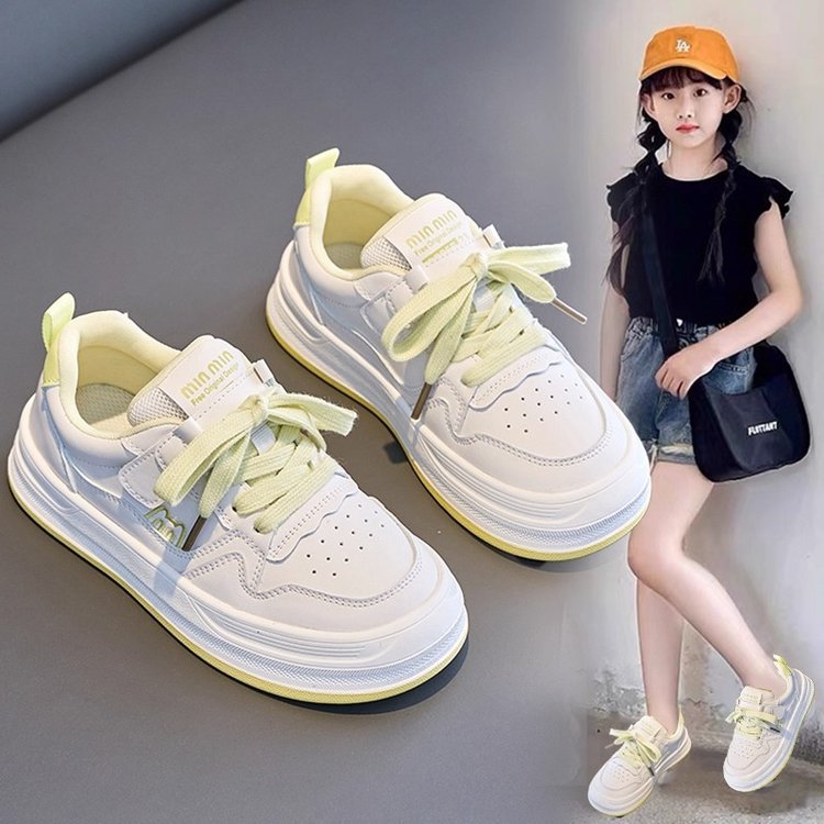 Girls' Trendy White Non-Slip Soft-Sole Sneakers