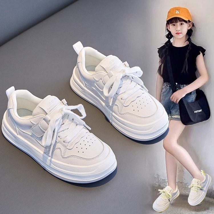 Girls' Trendy White Non-Slip Soft-Sole Sneakers