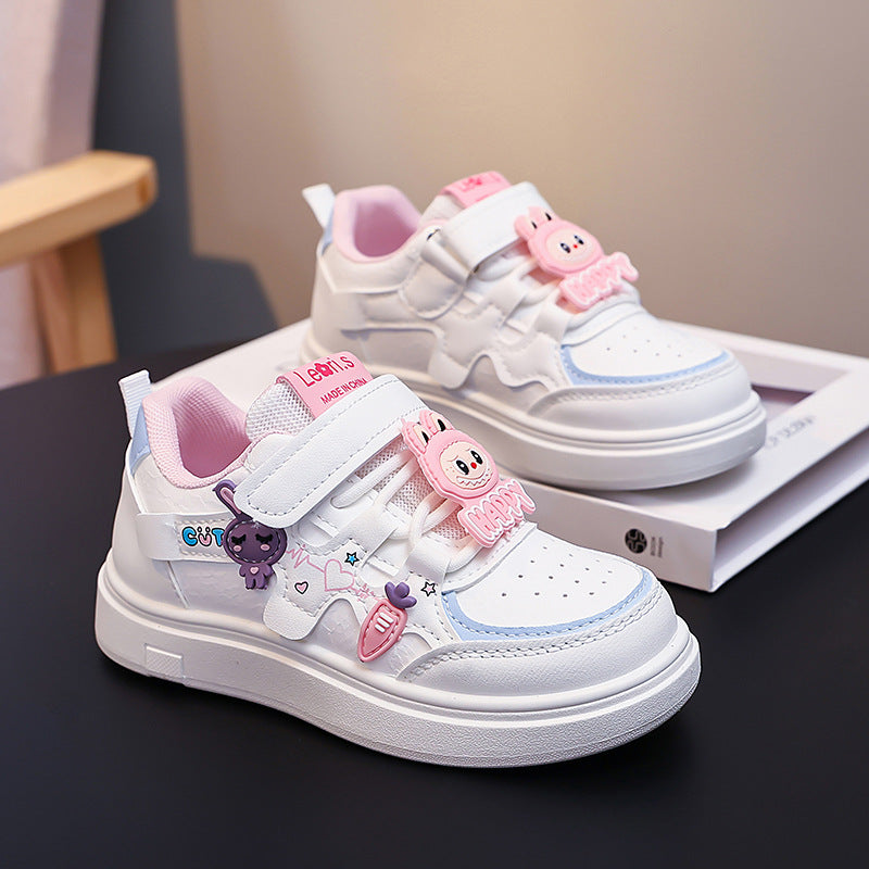 Kids' Cute Cartoon White Sneakers, Waterproof