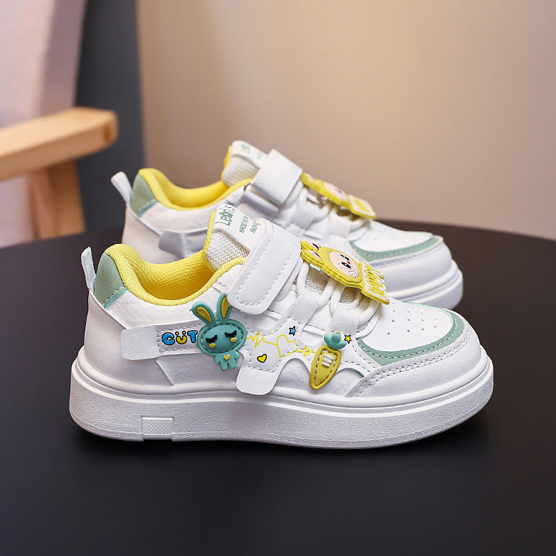 Kids' Cute Cartoon White Sneakers, Waterproof