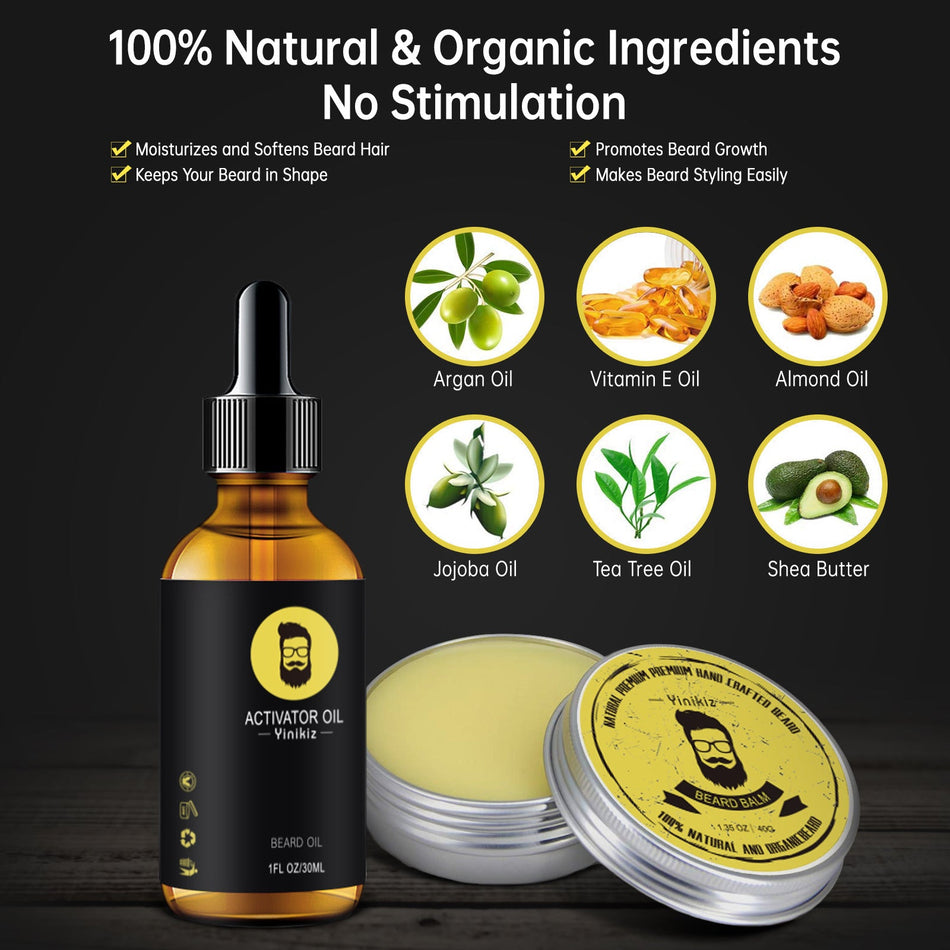 Yinikiz Beard Care Gift Set, Moisturizing Oil, Cream, and Wax Kit