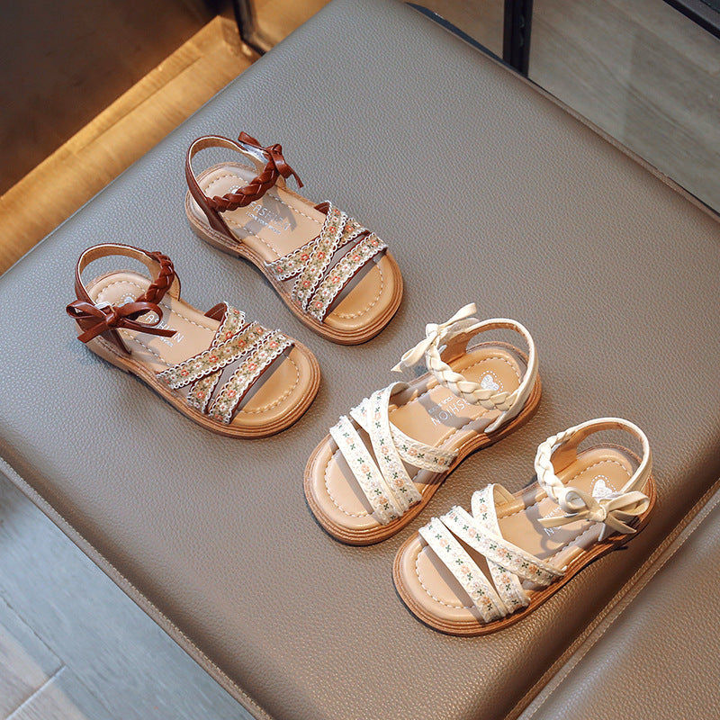 Girls' Summer Sandals Open Toe Rubber Sole Velcro Beach Shoes