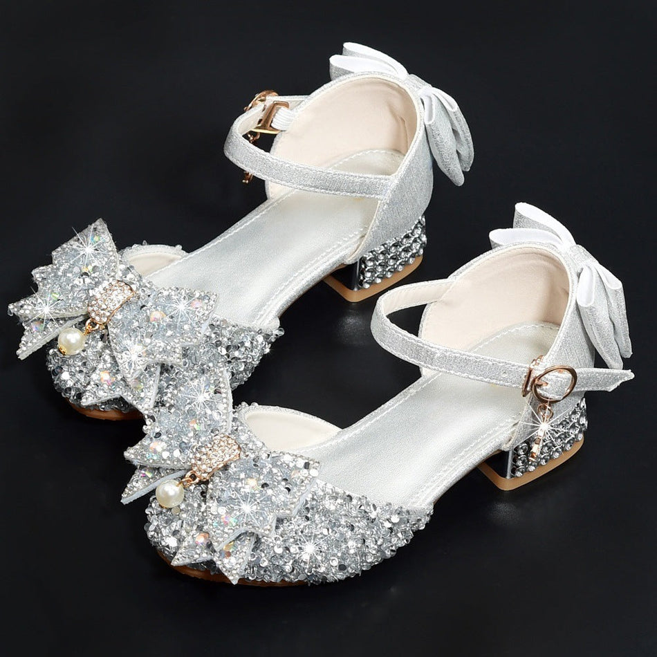 Girls' Princess Sandals Silver Rhinestone Pointed Dress Shoes