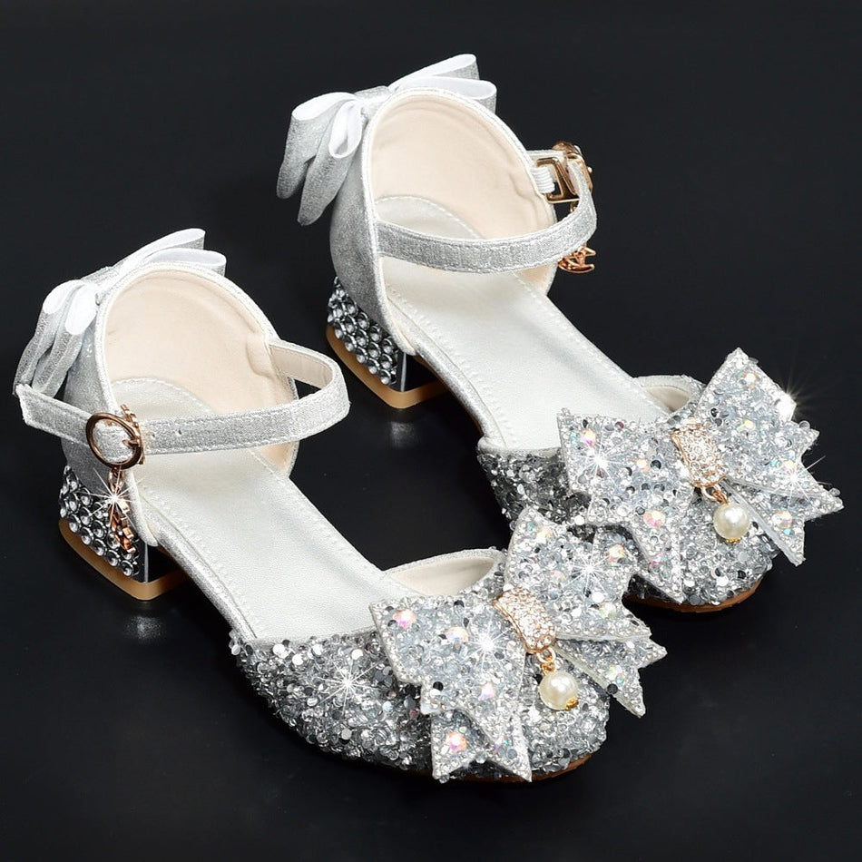 Girls' Princess Sandals Silver Rhinestone Pointed Dress Shoes