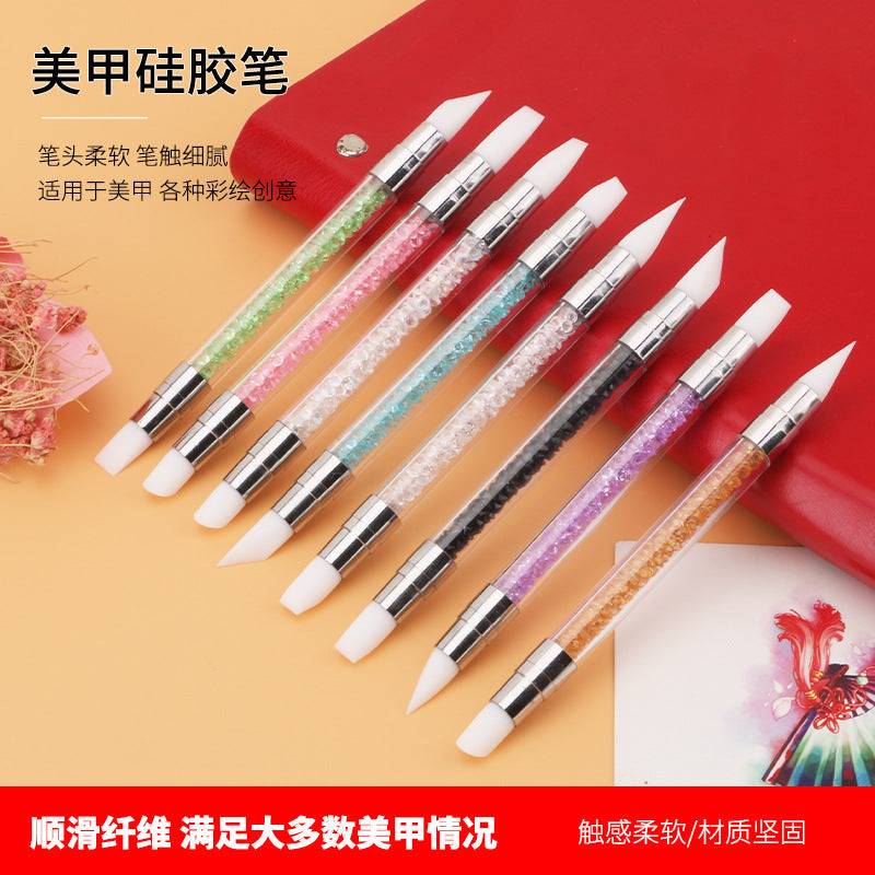 8-Piece Silicone Nail Art Dotting Pen Set with Diamond Holder