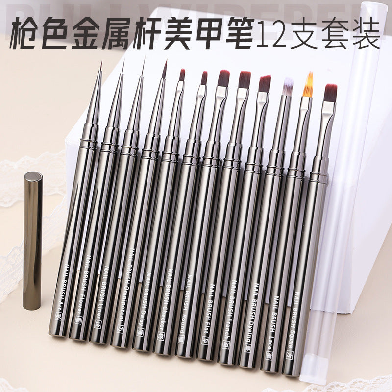 Metal Handle Nail Art Brush Set for Painting and Detailing