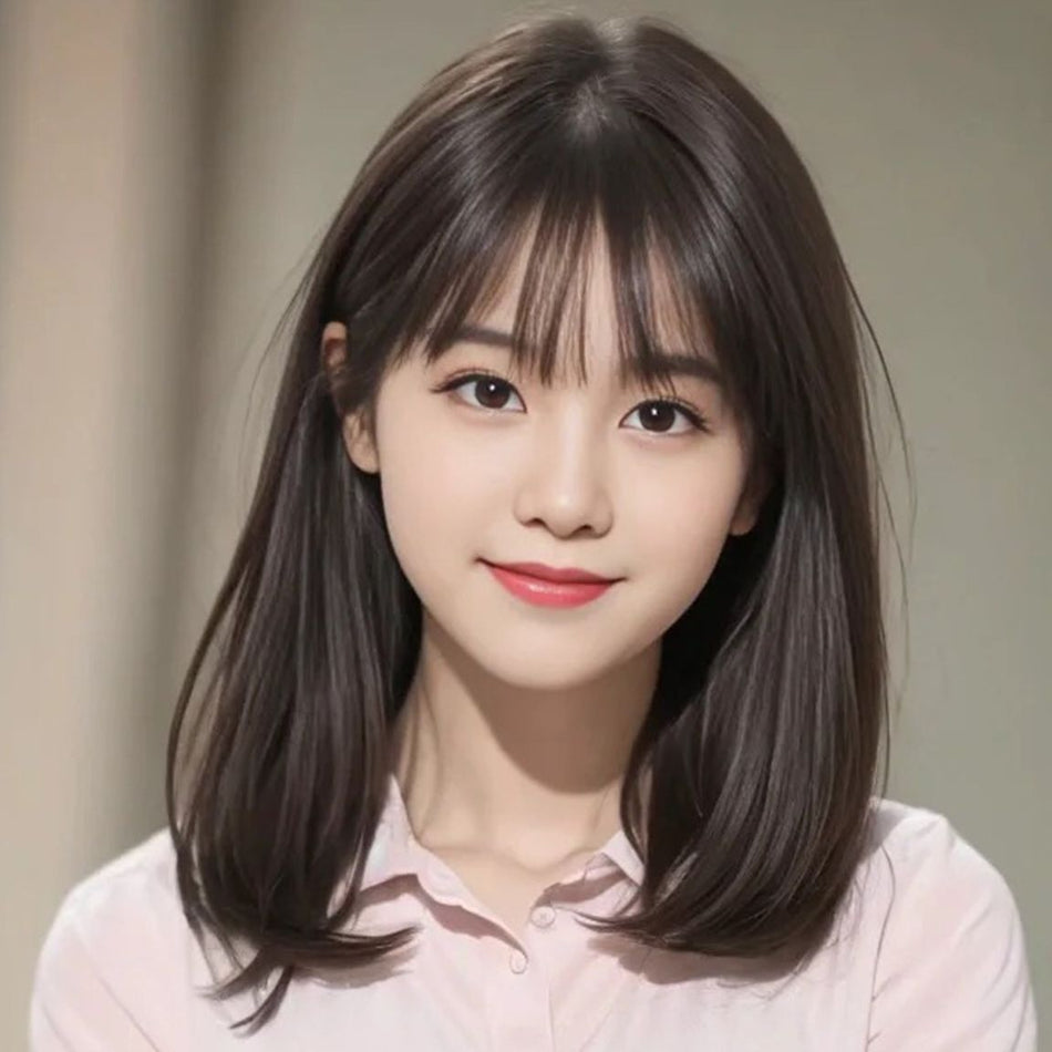 Women's Medium Long Natural Wig with Clavicle Length Style