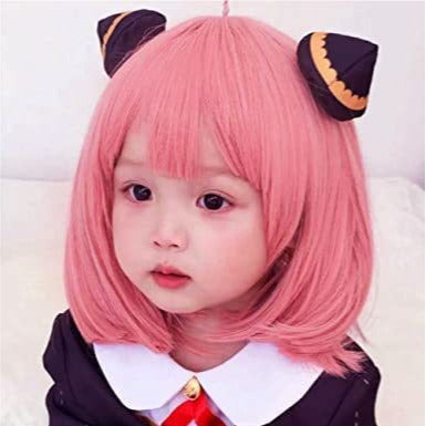 Anya Style Light Pink Short Bob Cosplay Wig with Adjustable Bangs