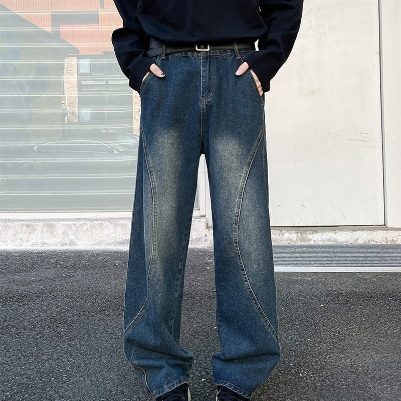 Men's Hong Kong Style Retro Loose Straight Wide-Leg Jeans