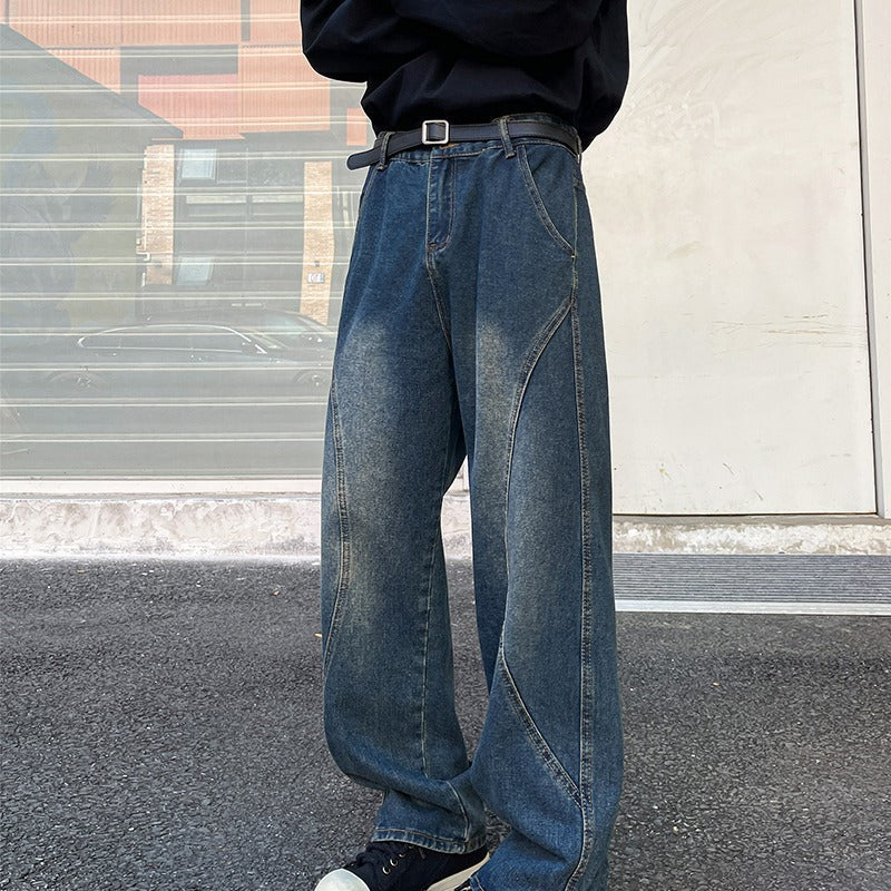 Men's Hong Kong Style Retro Loose Straight Wide-Leg Jeans