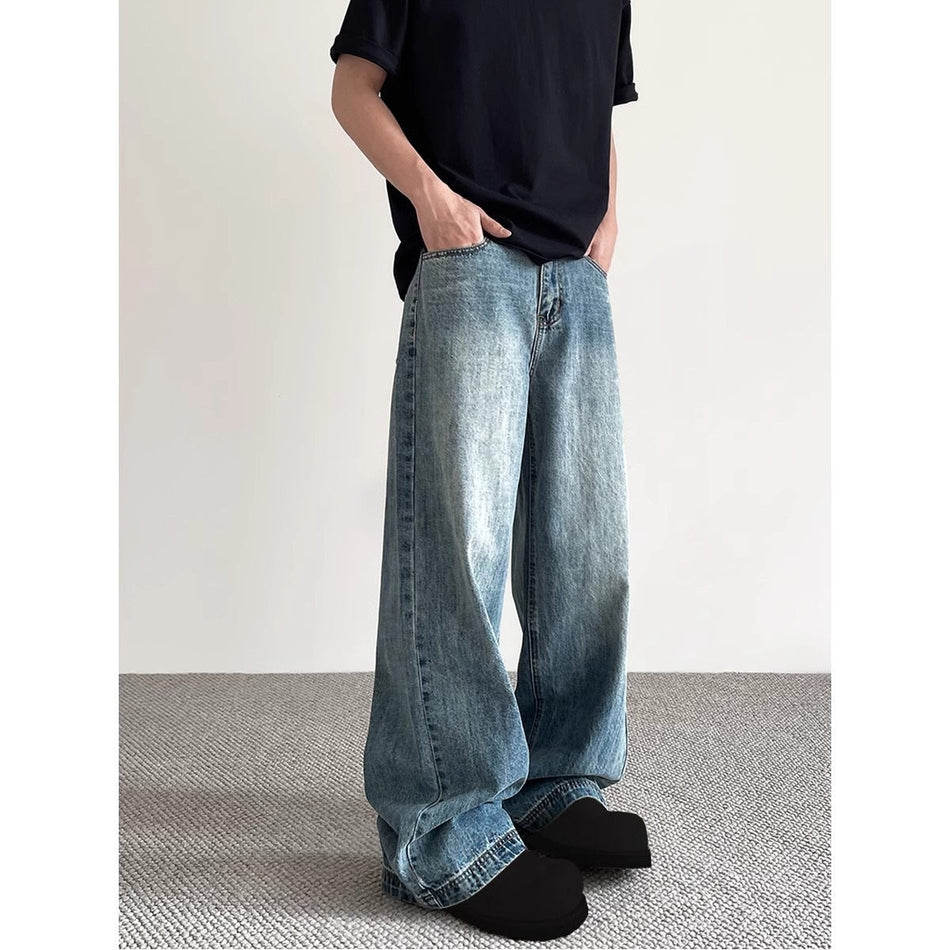 Unisex Vintage Blue Cleanfit Straight Wide-Leg Jeans