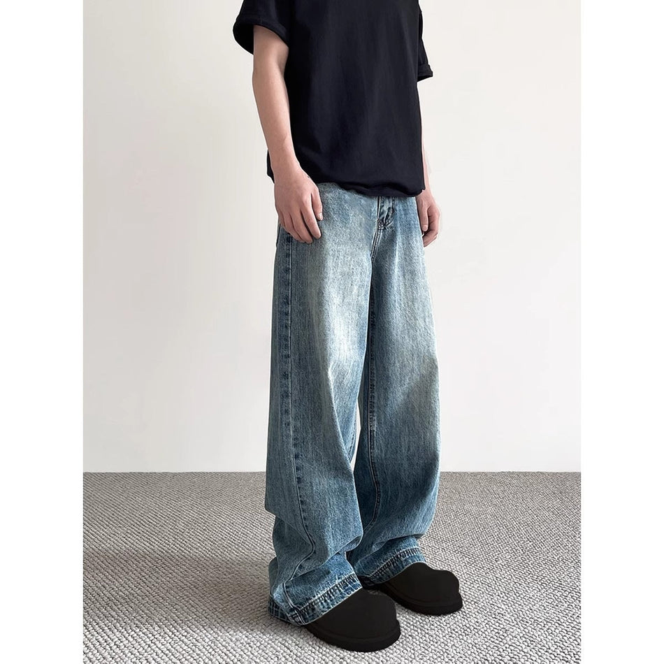 Unisex Vintage Blue Cleanfit Straight Wide-Leg Jeans