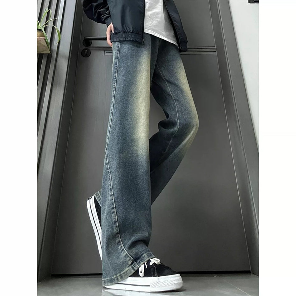 Men's Light Blue High Street Straight Flared Slim Jeans