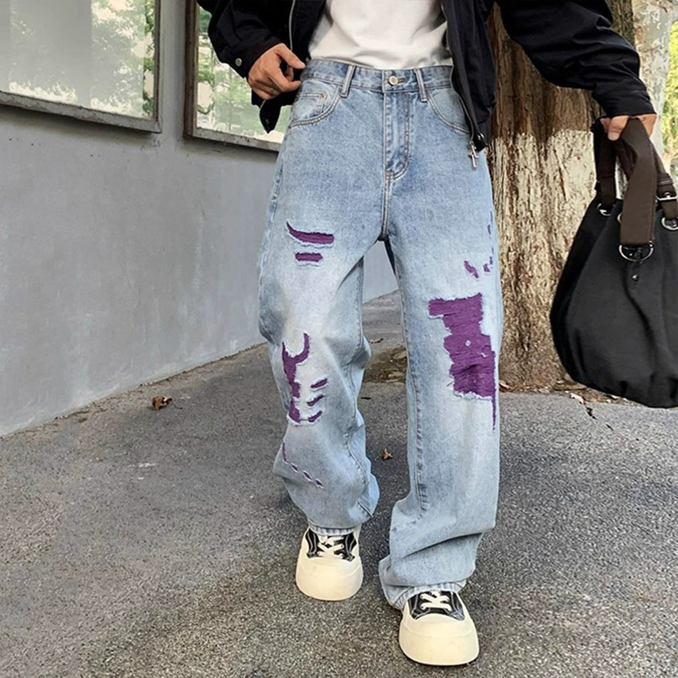Men's Japanese Okayama Ripped Loose Straight-Leg Jeans