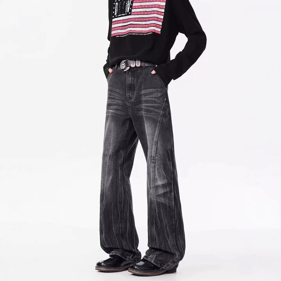 Men's American Style Cat Beard Pattern Slim Flared Jeans