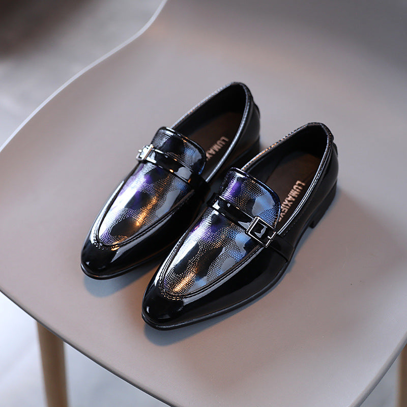 Boys' Pointed British Style Leather Shoes with Belt Buckle