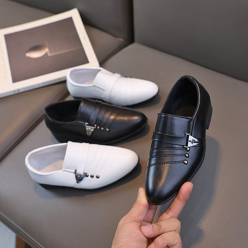 Boys' British Style Leather Dress Shoes, Black and White