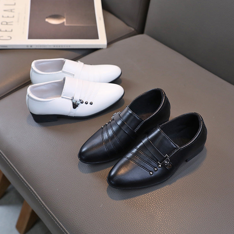 Boys' British Style Leather Dress Shoes, Black and White