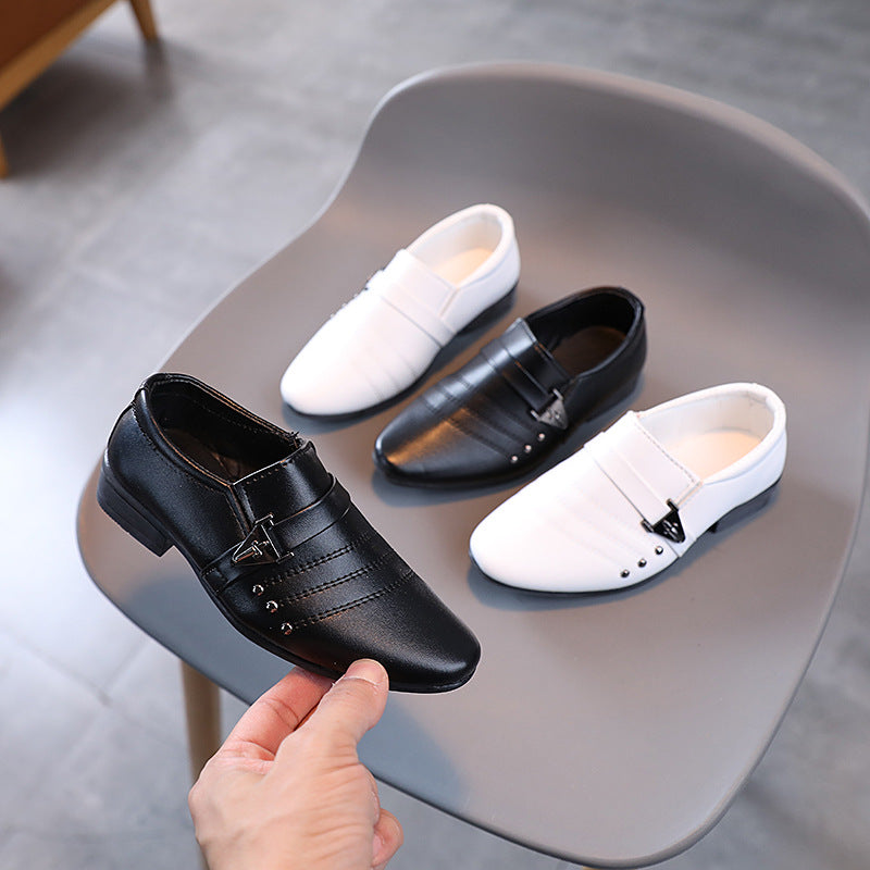 Boys' Black Leather Dress Shoes, European and American Style