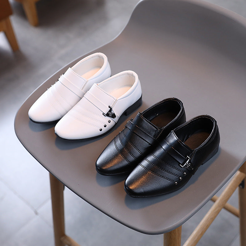 Boys' Black Leather Dress Shoes, European and American Style