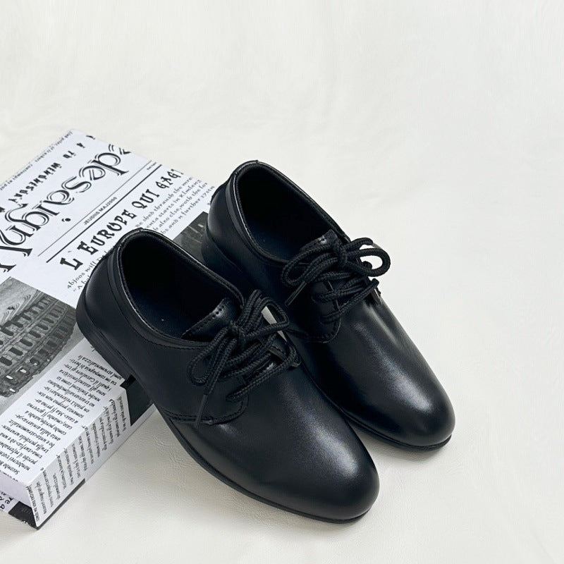 Boys' Black Pointed-Toe British Style Leather Shoes