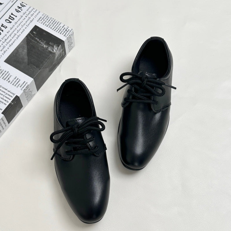 Boys' Black Pointed-Toe British Style Leather Shoes