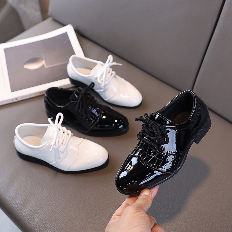 Boys' Pointed Black Leather Shoes, British Style Performance