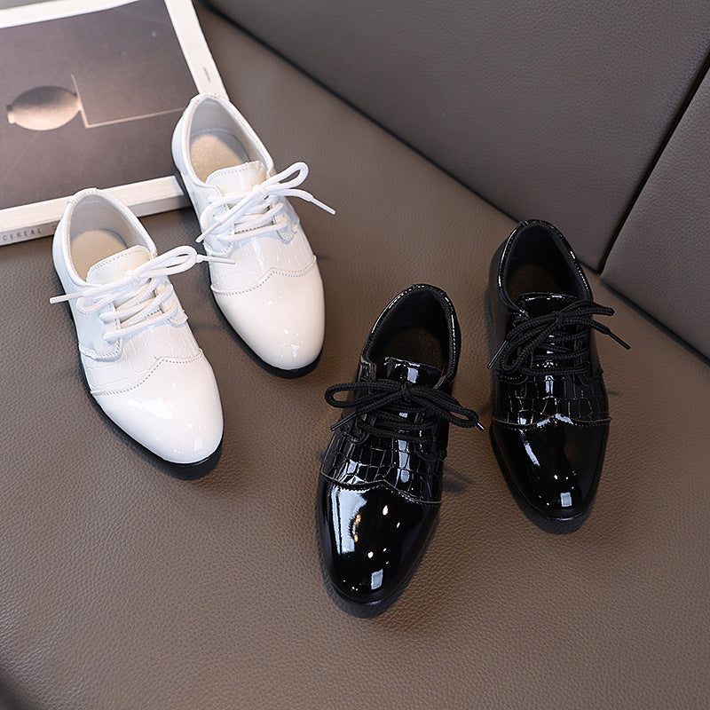 Boys' Pointed Black Leather Shoes, British Style Performance