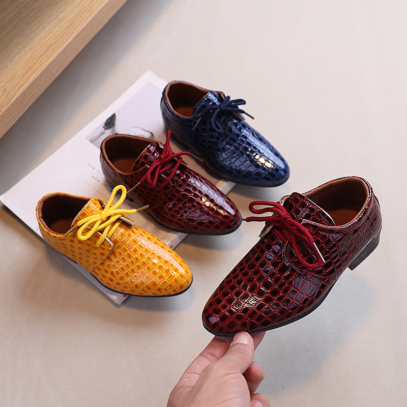 Boys' Pointed British Style Leather Shoes, Fashion Colors