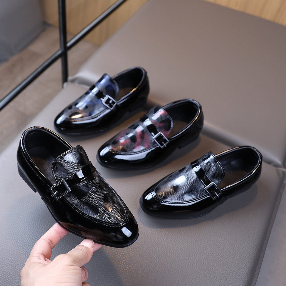 Boys' British Style Leather Shoes with Metal Buckle