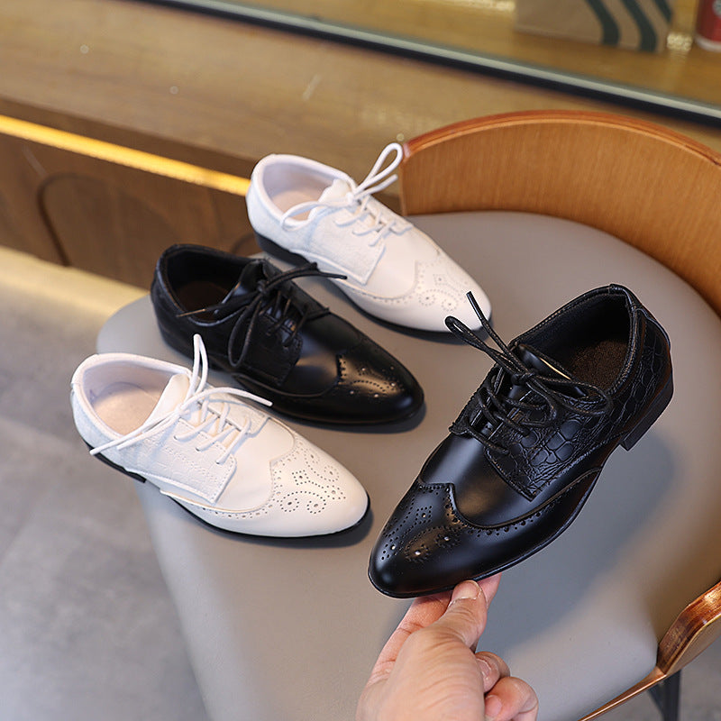 Boys' Retro Pointed British Style Lace-Up Leather Shoes