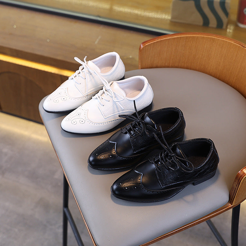 Boys' Retro Pointed British Style Lace-Up Leather Shoes