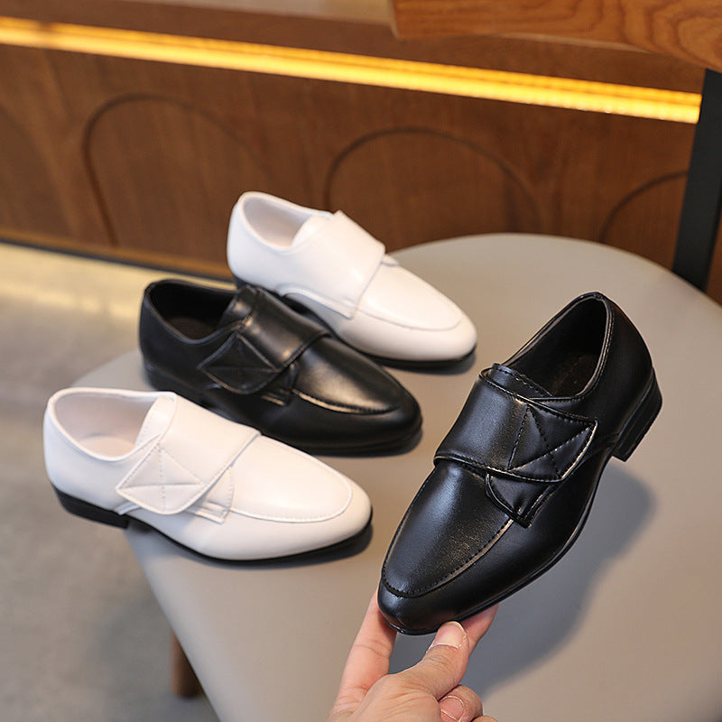 Boys' Black Fashion Leather Shoes, Soft-Sole Performance