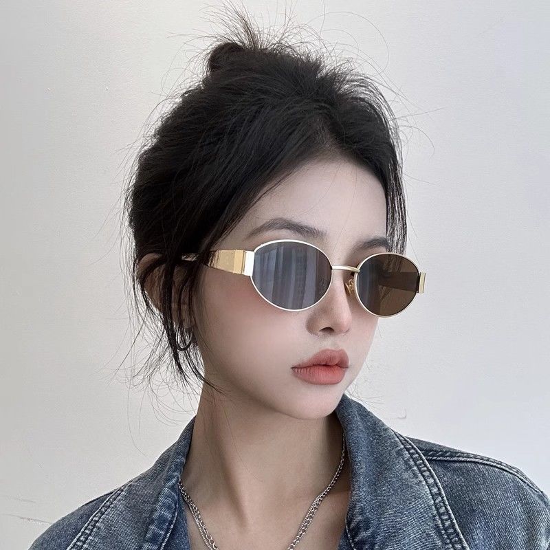 Unisex Oval Metal Frame Sunglasses Small Frame Street Style