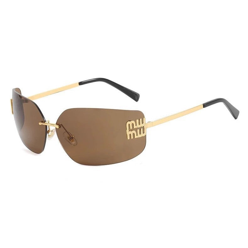 Women's Frameless Curved Sunglasses Y2K Tea Light Luxury Style